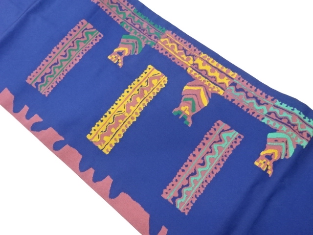 変わり横段に幾何学模様織出し名古屋帯